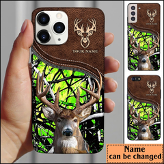 Maxcorners Deer Hunting Leather Pattern Personalized Name Phone Case (4 colors)