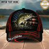 Maxcorners Fishing American Flag Black Red Personalized 3D Cap (12 Fish Species)