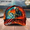 Maxcorners Fishing Fire Reaper Skull Personalized Name 3D Cap (12 Fish Species)