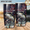Maxcorners Fishing Tumbler Dark Distressed Flag Stripe Design Personalized Name Tumbler (13 Species)