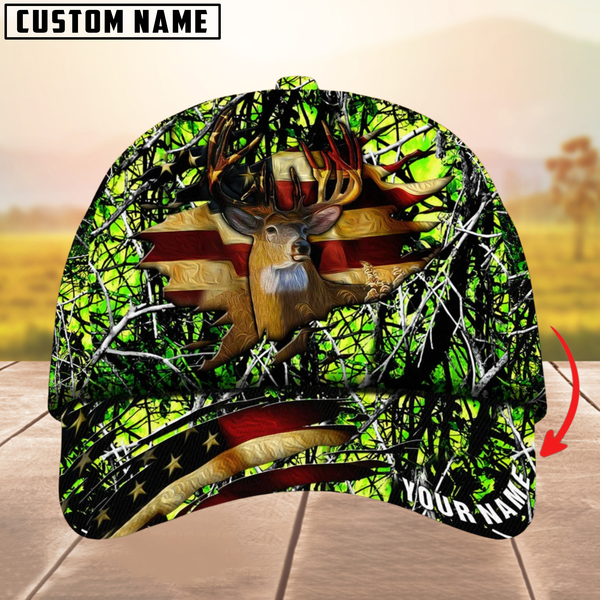 Maxcorners The Best Of Premium Cracked Flag Deer Hunting Camouflage Pattern Multicolor Personalized Name 3D Cap