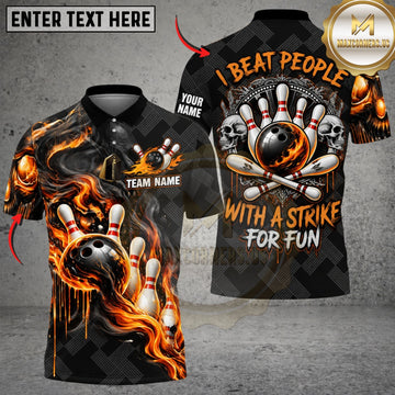 Maxcorners Bowling Ball & Dynamic Pin Strike Graphic Customized Name, Team Name 3D Shirts