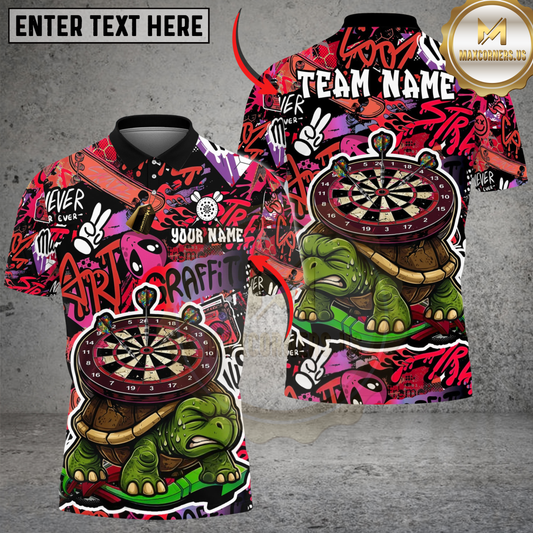 Maxcorners Darts Gumpy Turtle Graffiti Personalized Name, Team Name Unisex Shirt (4 Colors)