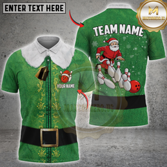 Maxcorners Santa Bowling Strike Elf Multicolor Customized Name, Team Name 3D Shirt