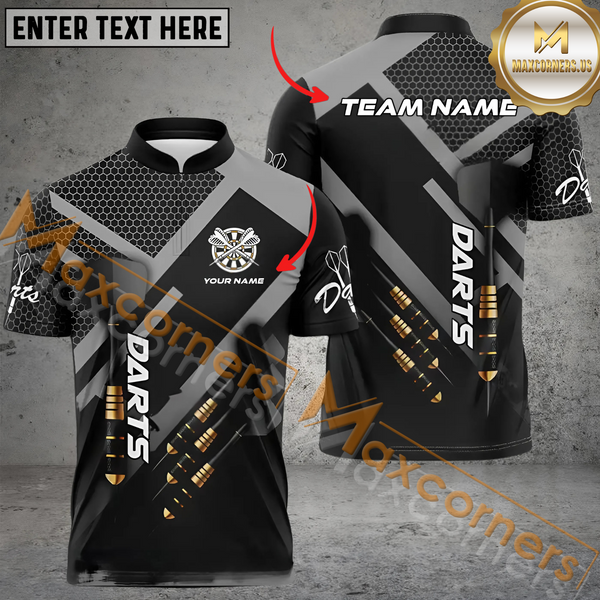 Maxcorners Darts Arrow For Team Design Customized Name, Team Name 3D Polo Shirt