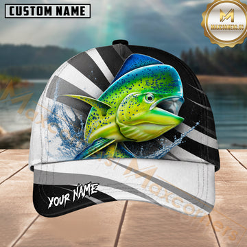 Maxcorners Fishing Mahi Mahi Black White Wave Personalized 3D Cap