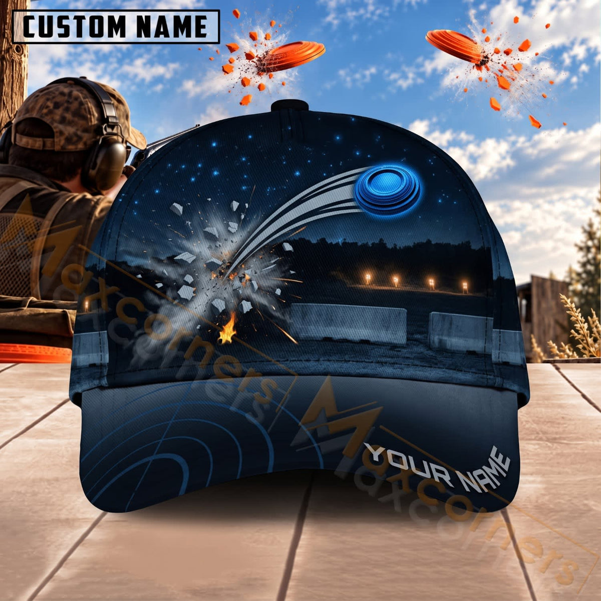 Maxcorners Trap & Skeet Shooting Night Sky Clay Shooter Personalized Name 3D Cap