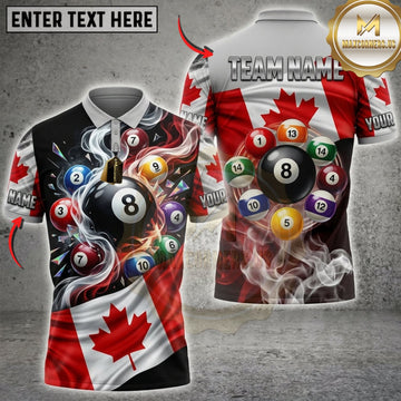 Maxcorners Billiards Canadian Flag And Flaming Pool Balls Personalized Name 3D Unisex Shirt