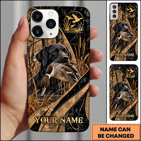 Maxcorners Duck Hunting German Wirehaired Pointer Golden Mallard Hunting Badge Personalized Name 3D Phone Case - Black Labrador Retriever - Pintail