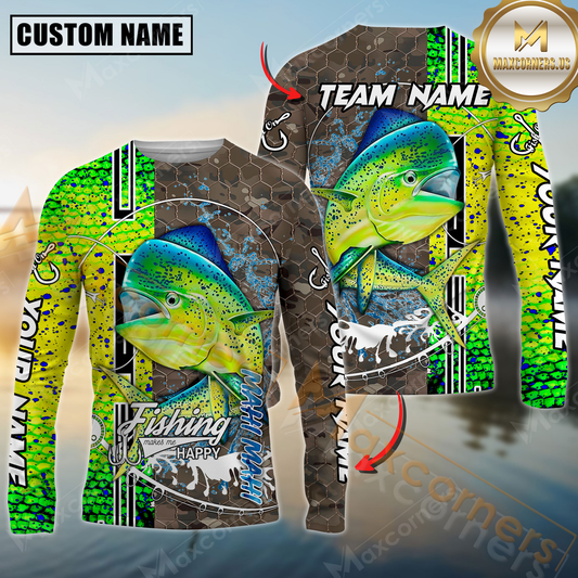 Maxcorners Fishing Skin Fish Sport Jersey Sun Protection Personalized Name, Team Name Long Sleeve Shirt
