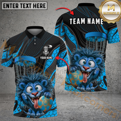 Maxcorners Lion Disc Golf Player Funny Cartoon Expression Personalized Name, Team Name 3D Shirt (4 Colors)