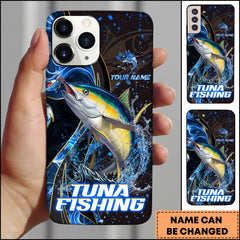 Maxcorners Tuna Fishing Blue Flame Smoke Line Premium Style Sport Personalized Name Phone Case