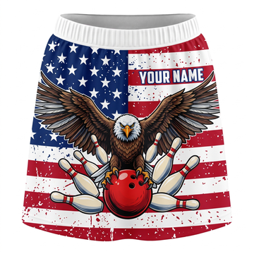 Maxcorners Bowling Bald Eagle American Flag Personalized 3D Skirts With Shorts