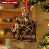Maxcorners Personalized Acrylic Deer Christmas Ornament â€“ Elegant Hunter Buck with Dog Holding Rifle Holiday Decor LM0110
