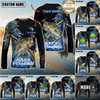 Maxcorners Fishing Hooked Jump Splash Personalized Name, Team Name Long Sleeve Shirt (8 Fish Species)
