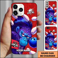Maxcorners Bowling Gorilla Blue Neon Art Personalized Name Phone Case