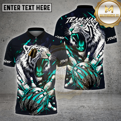 Maxcorners Bowling Shirt White Tiger Bowling Pins Strike Multi Options Personalized Name, Team Name 3D Shirt