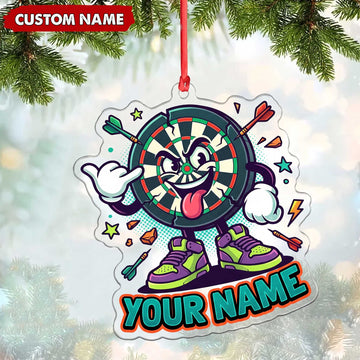 Maxcorners Darts Lover Target Board Character, Holding Darts, Splatter Background Personalized Name Ornament 2D Flat