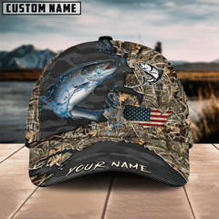 Maxcorners Salmon Fishing American Flag Map Camo Pattern Personalized Cap
