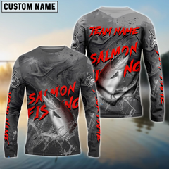 Maxcorners Salmon Fishing Gray Blur Personalized Name, Team Name 3D Shirt