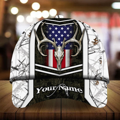 Maxcorners Cool American Flag Skull Deer Hunting Camo Pattern 3D Multicolor Personalized Cap