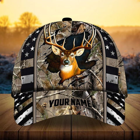 Maxcorners Cool US Flag Ragged Deer Hunting Camo Pattern 3D Multicolor Personalized Cap