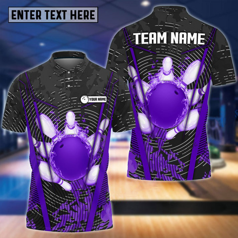 Maxcorners Bowling And Pins Abstract Grunge Multicolor Option Customized Name 3D Shirt