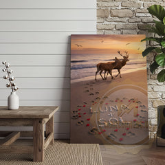 Maxcorners Deer Couple Beach Sunset Love Footprints Personalized Name Canvas