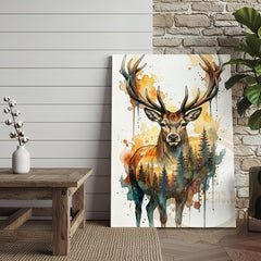Maxcorners Bohemian Deer Canvas Wall Art - Warm Tone Watercolor Wildlife