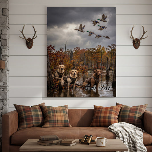 Maxcorners Waterfowl Hunting Dogs Under Dramatic Sky Personalized Name Canvas
