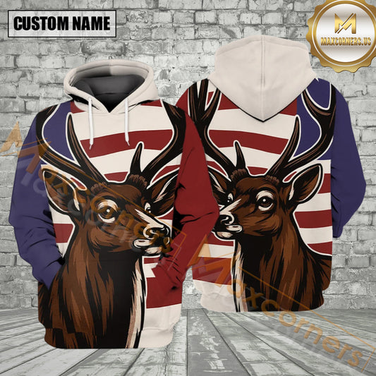 Maxcorners Deer Hunting American Flag All Over Print Shirt 9 Best Gift For Hunter