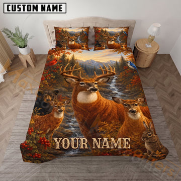Maxcorners Deer Hunting Autumn Lake Forest Custom Name 3D Bedding Set