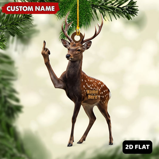 Maxcorners Deer Hunting Middle Finger Gesture Funny Deer Hunting Gift Customized Name 3D Keychain And Ornament