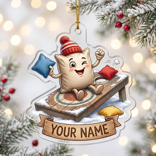 Maxcorners Cornhole Santa Bag Toss Design Customized Name 3D Keychain And Ornament