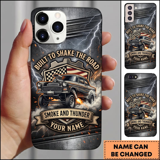 Maxcorners Hot Rod Vintage Steel and Smoke Classic Garage Design Personalized Name 3D Phone Case