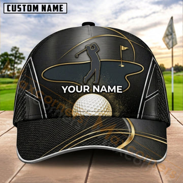 Maxcorners Golf Black Gold Golfer Motion Personalized Name 3D Cap
