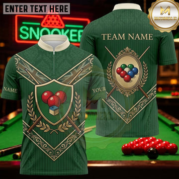Maxcorners Snooker Emerald Green Royal Crest Personalized Name 3D Unisex Shirt