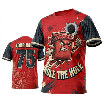Maxcorners Cornhole Rule The Hole Red Skull Personalized Name 3D Unisex Shirt