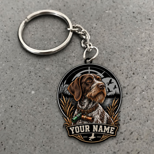 Maxcorners Duck Hunting Deutsch Drahthaar Classic Wildlife Portrait Custom Name Gift 2D Flat Acrylic Ornament, Keychain