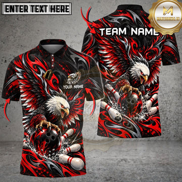Maxcorners Bowling Fierce Red Eagle Bowling Pins Graphic Personalized Name 3D Unisex Shirt