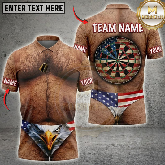 Maxcorners Darts Funny Hairy Chest USA Patriotic Underwear Dartboard Personalized Name 3D Unisex Shirt