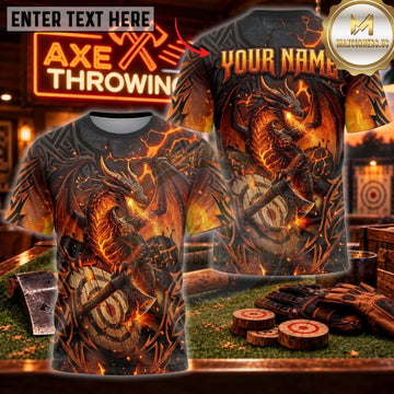Maxcorners Axe Throwing Blazing Fire Demon Personalized Name 3D Unisex Shirt