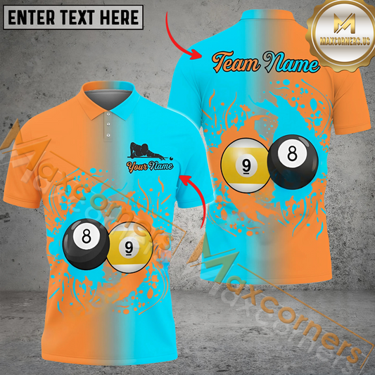 Maxcorners Gradient Billiard Jersey Multicolor Options Personalized Name, Team Name 3D Polo Shirt (4 Colors)
