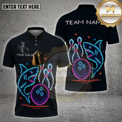 Maxcorners Bowling Shark Attack Neon Glow Personalized Name, Team Name 3D Shirt