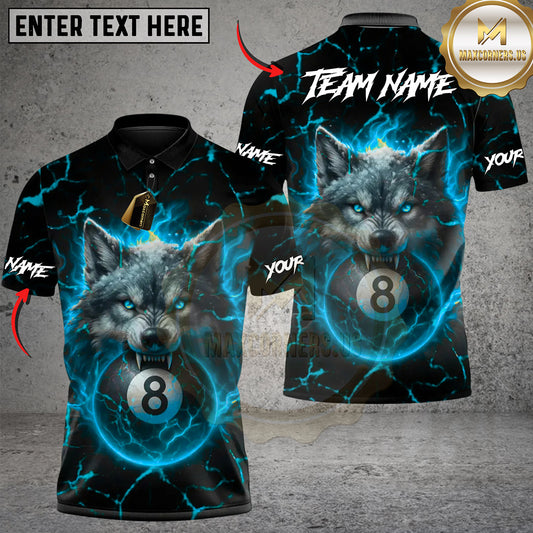 Maxcorners Fire Alpha Wolf 8-Ball Billiards Multicolor Customized Name, Team Name 3D Shirts