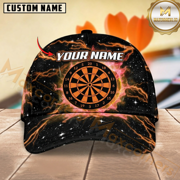 Maxcorners Darts Flaming Dartboard Black Orange Lightning Galaxy Personalized Name 3D Cap