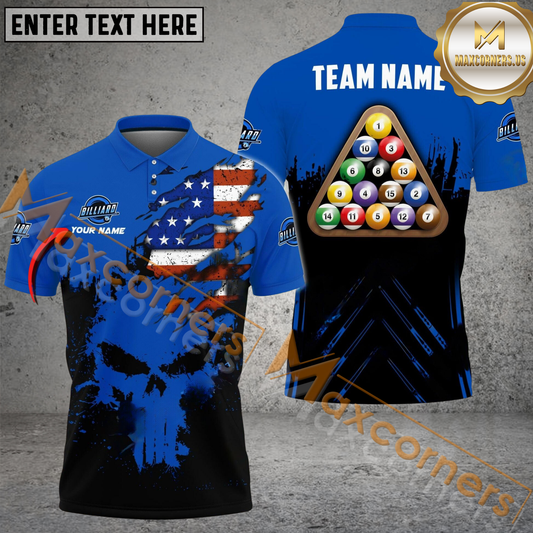 Maxcorners Skull Billiard Jersey Multicolor Options Personalized Name, Team Name 3D Polo Shirt (4 Colors)