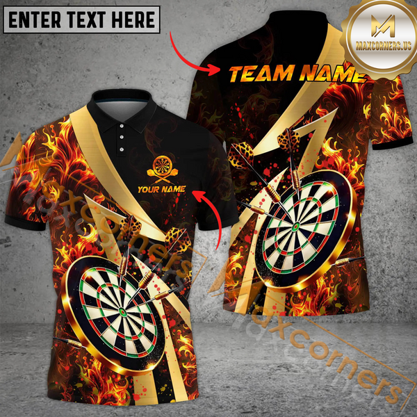Maxcorners Darts Smoke Flame Multicolor Option Customized Name, Team Name 3D Polo Shirt (6 Colors)