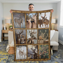Maxcorners Buck & Doe Deer Lovers Fleece Blanket - Hunting Lodge & Cabin Decor Gift LM1611