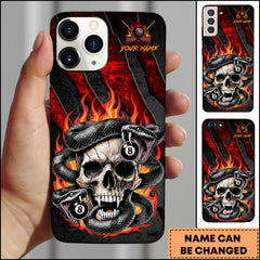 Maxcorners Billiards Fire Snake Skull Stripe Personalized Name Phone Case